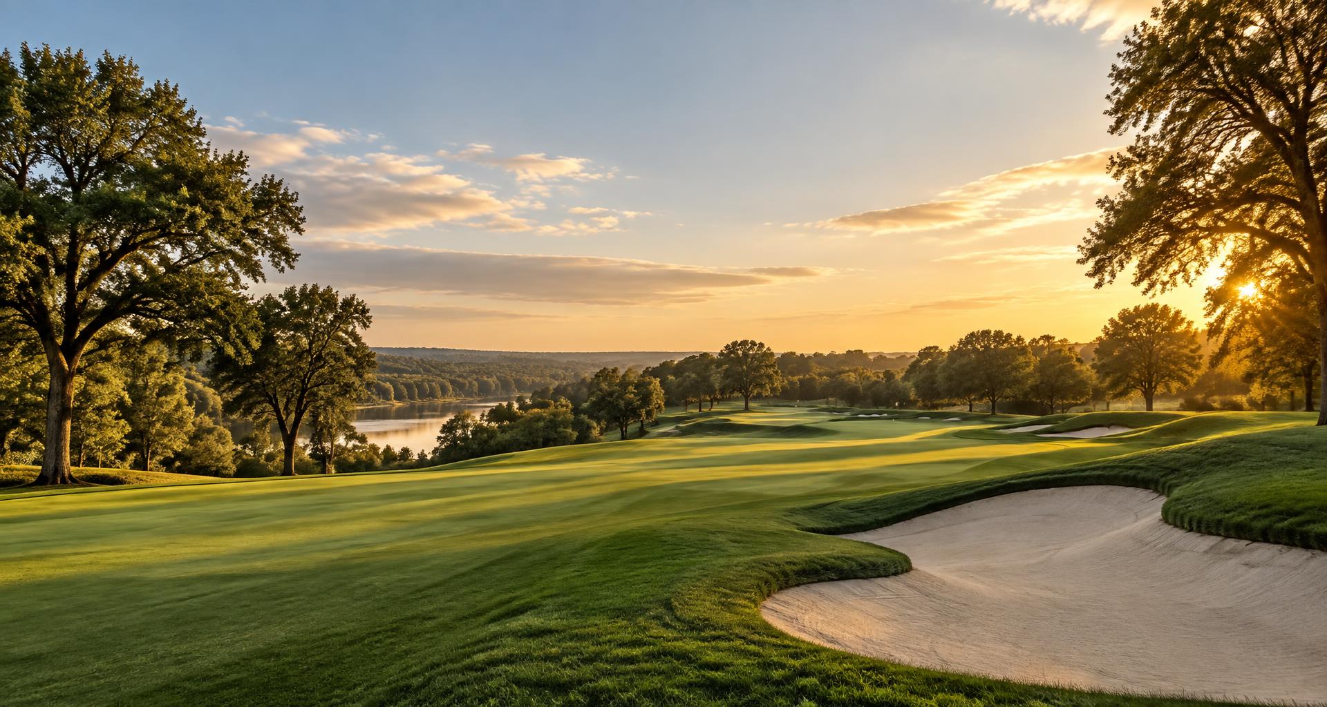 Golden-hour fairways at an illustrative private golf course